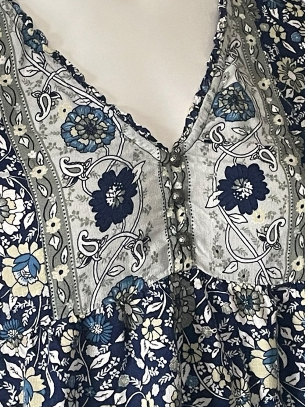 Lucky Brand Boho Floral V-Neck Long Sleeve Peasant Top - Blue - Picture 2 of 9